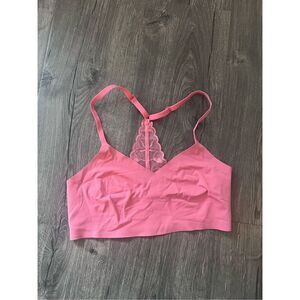 True and Co 14894 True Body Triangle Lace Racerback Bralette Bra Size M Pink